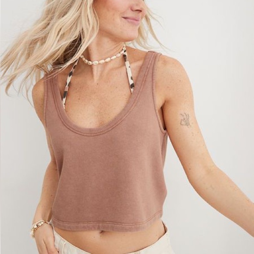 Aerie Brown Weekend Fleece Tank Top